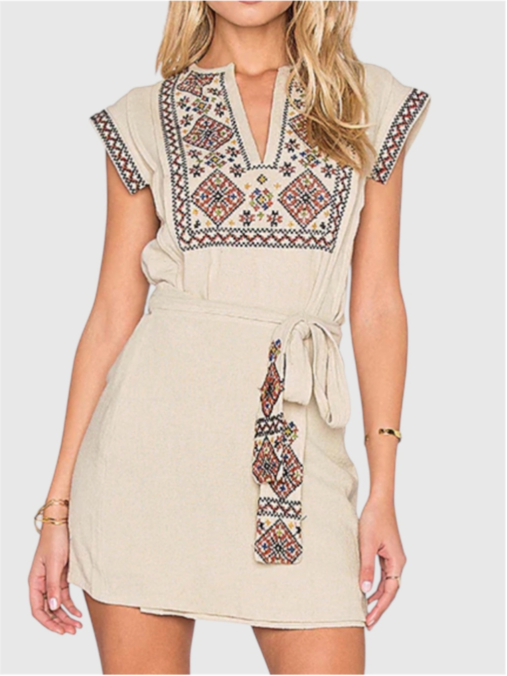 Free People Running Wild Embroidered Dress in Khaki Size M